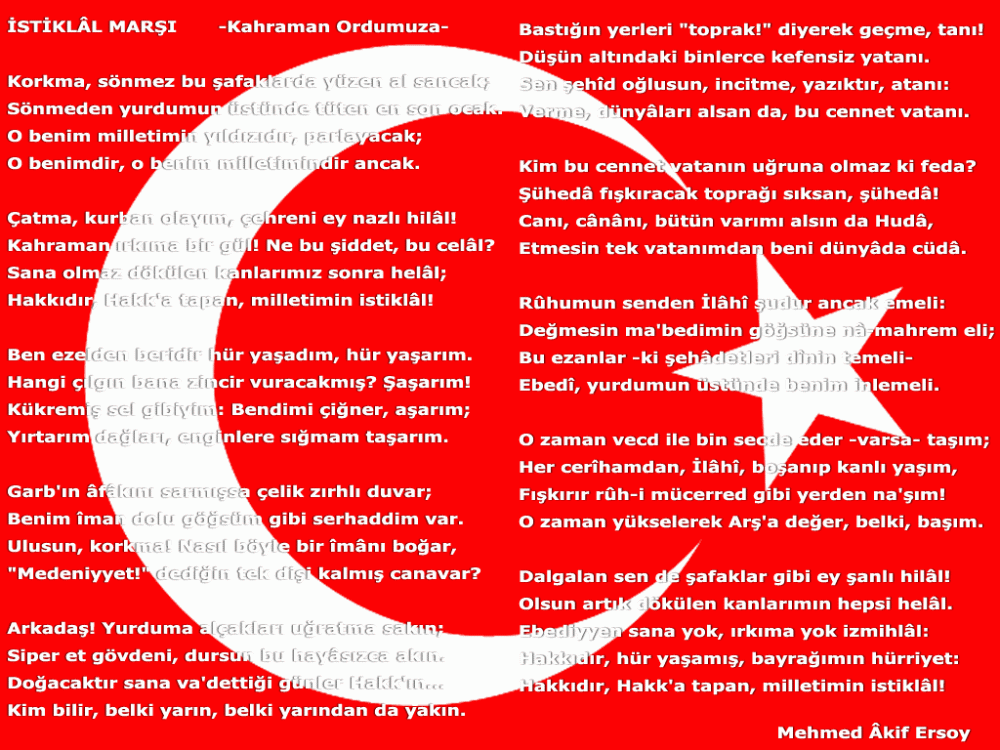 türk bayraðý üzerinde istiklal marþý